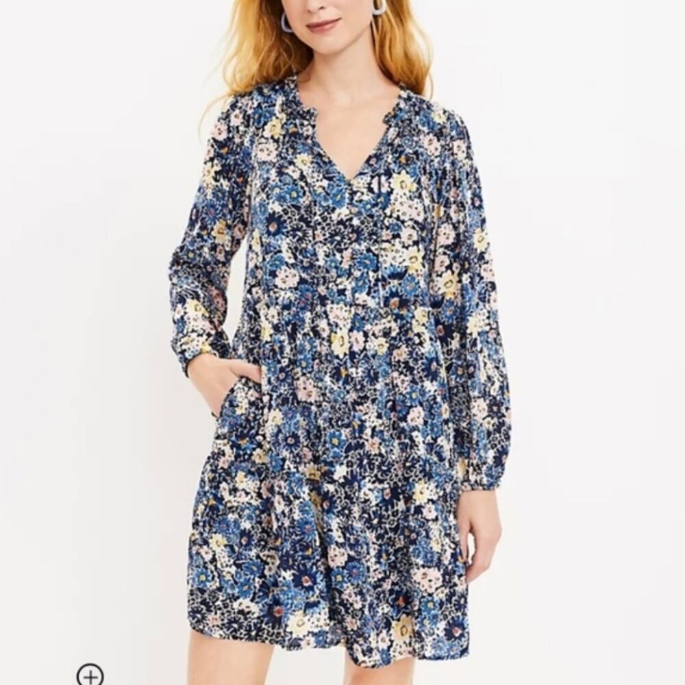 LOFT Multicolor Desert Floral Long Sleeve Dress